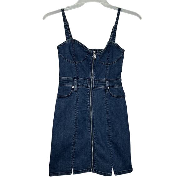 Juicy Couture Denim Sweetheart Neckline Mini Dress Dark Wash XS New - Picture 1 of 9